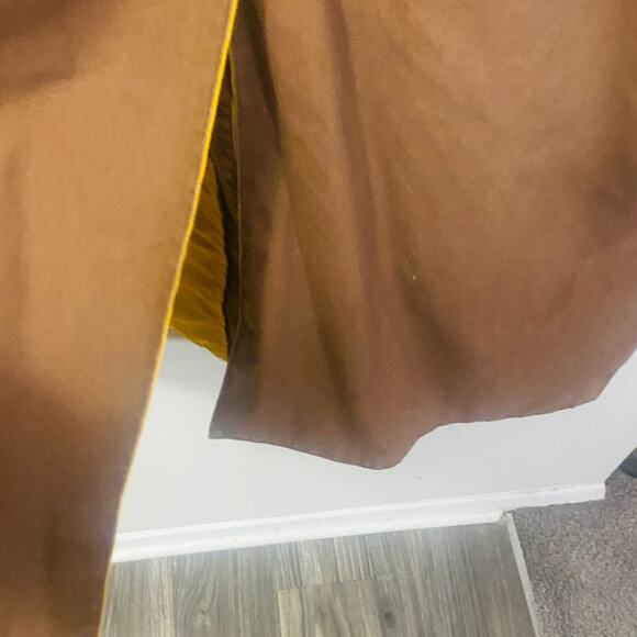 Marlboro Vintage Reversible Long Raincoat Brown Yellow Pockets Zip Closure Sz M - Picture 13 of 14